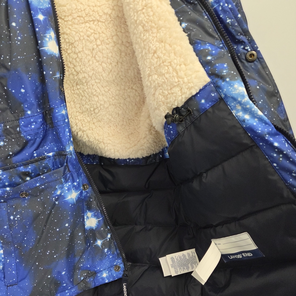 Lands End Kids Galaxy Down Filled Blue Winter Ski Jacket & Gloves Parka Size XL - Picture 3 of 9